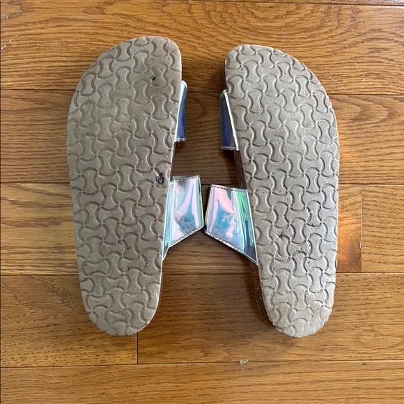 Silver Iridescent Sandals with Adjustable Straps - Picture 3 of 3